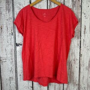 J. Jill Scoop-Neck Slub Tee Size Medium Coral Orange Short‎ Sleeves Hi Lo SOFT!